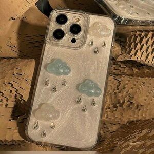 15 Pro Max Clouds Rain iPhone case rhinestones sparkle 3D glitter raindrops gift
